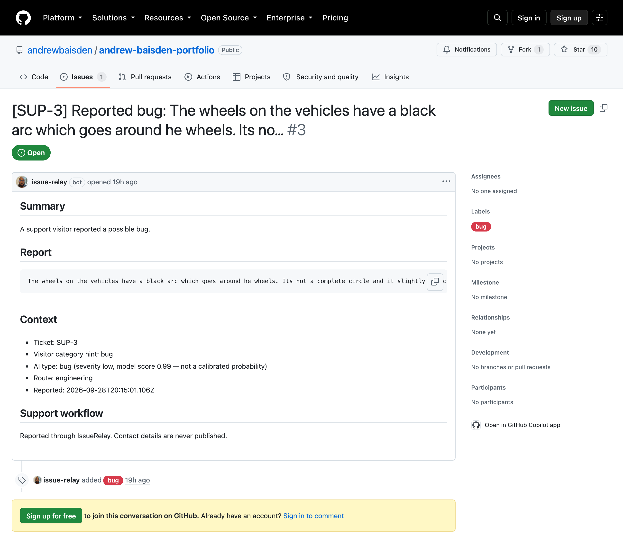 The ticket after escalation, showing the linked GitHub issue and the escalation events in the timeline