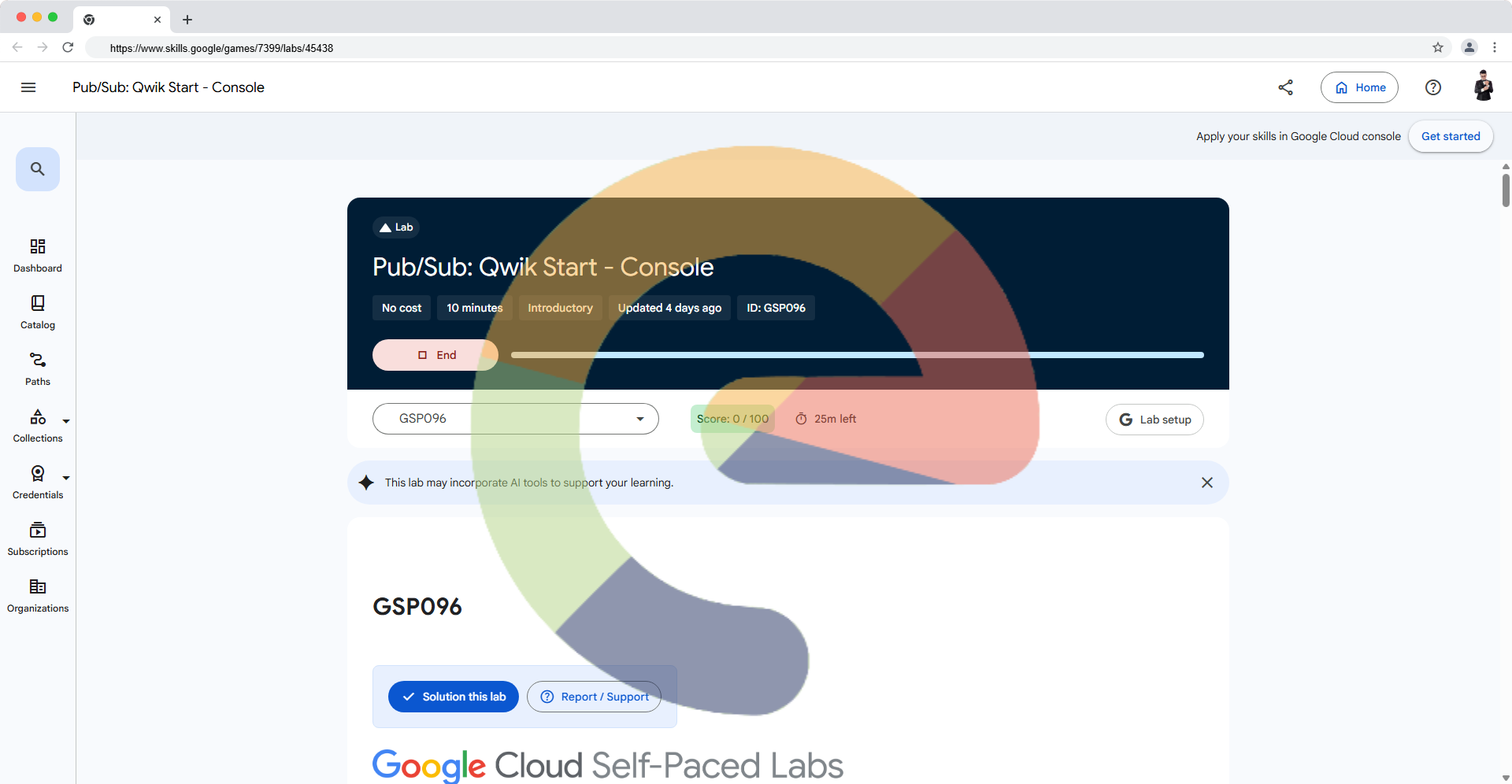 Pub/Sub: Qwik Start - Console - GSP096