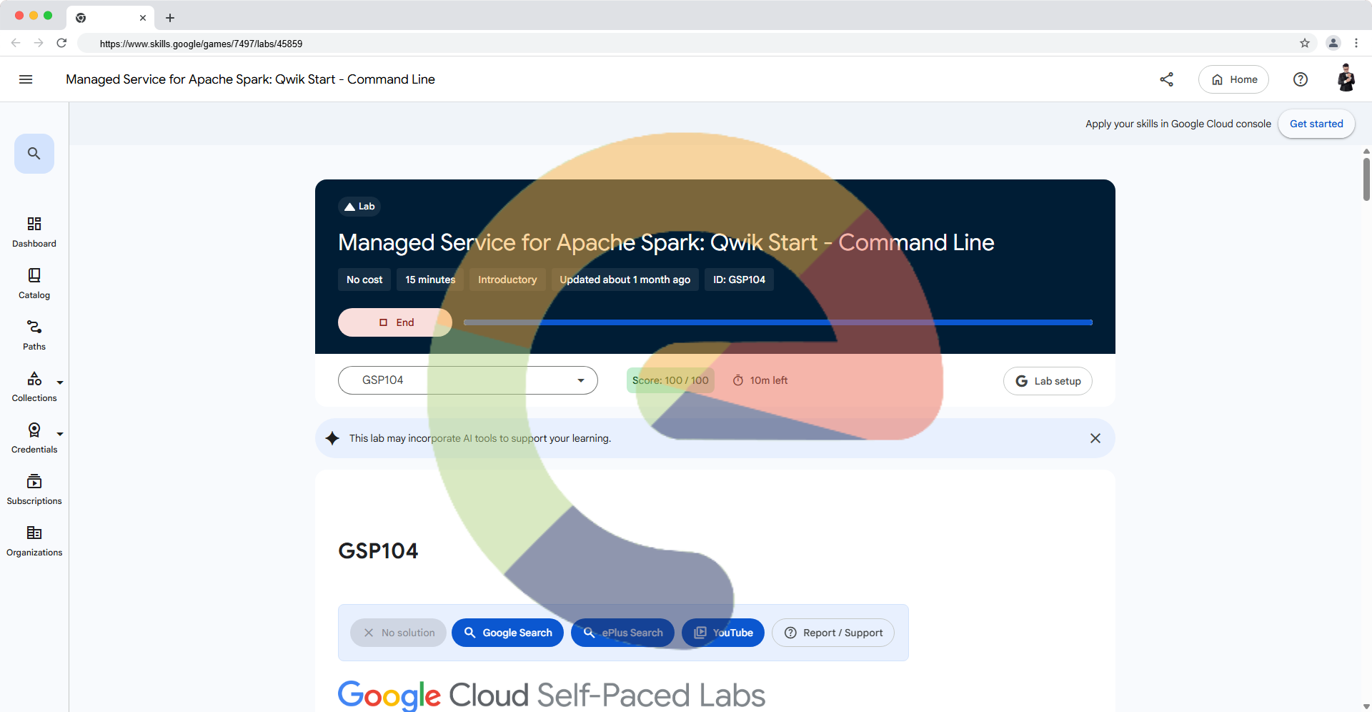 Managed Service for Apache Spark: Qwik Start - Command Line - GSP104