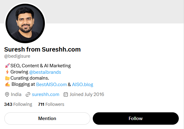 X profile twitter Suresh on Best AISO