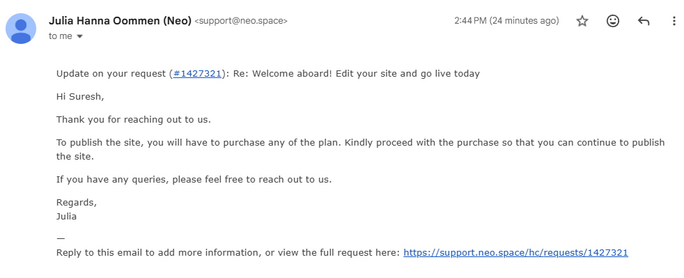 neo support reply for free plan on Best AISO
