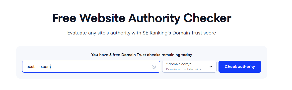 SE Ranking free dr checker on Best AISO