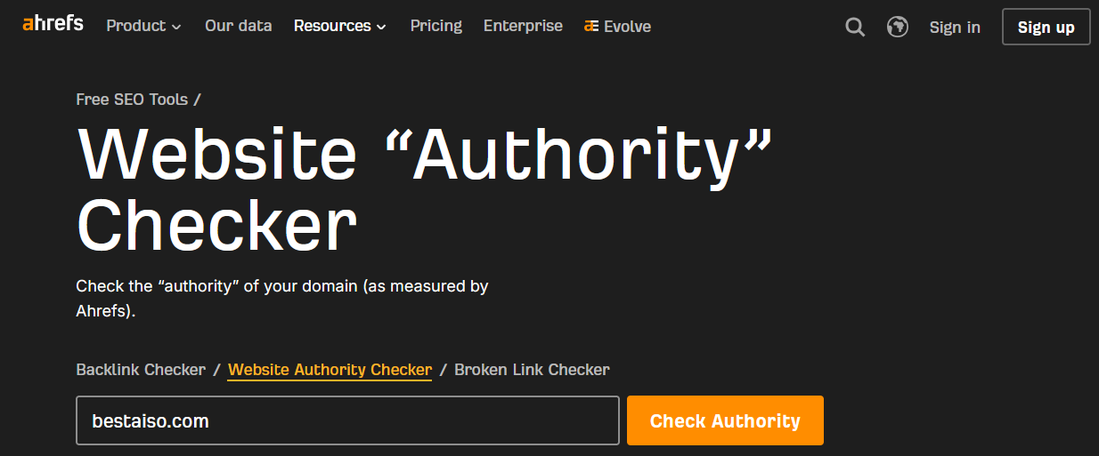 Ahrefs FREE Website Authority Checker on Best AISO
