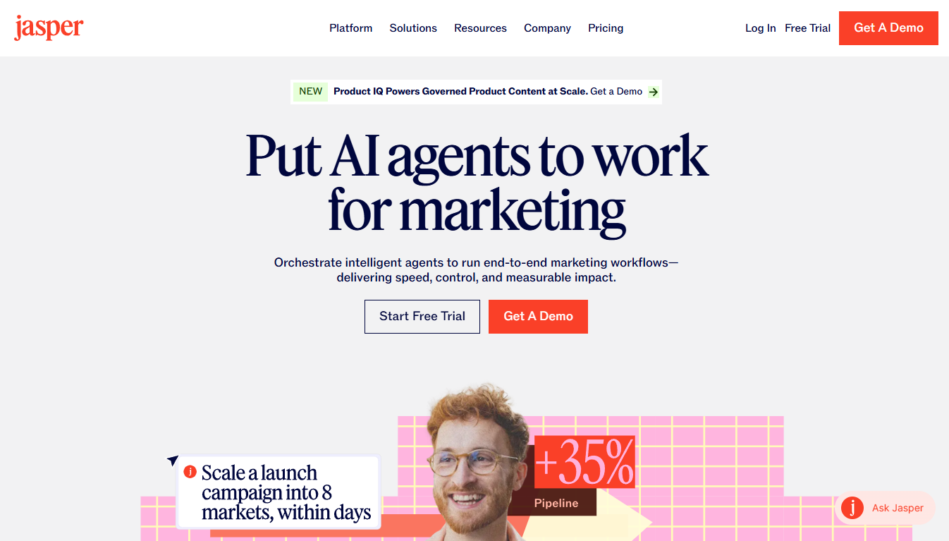 Put AI agents to work for marketing | Jasper | Best AISO