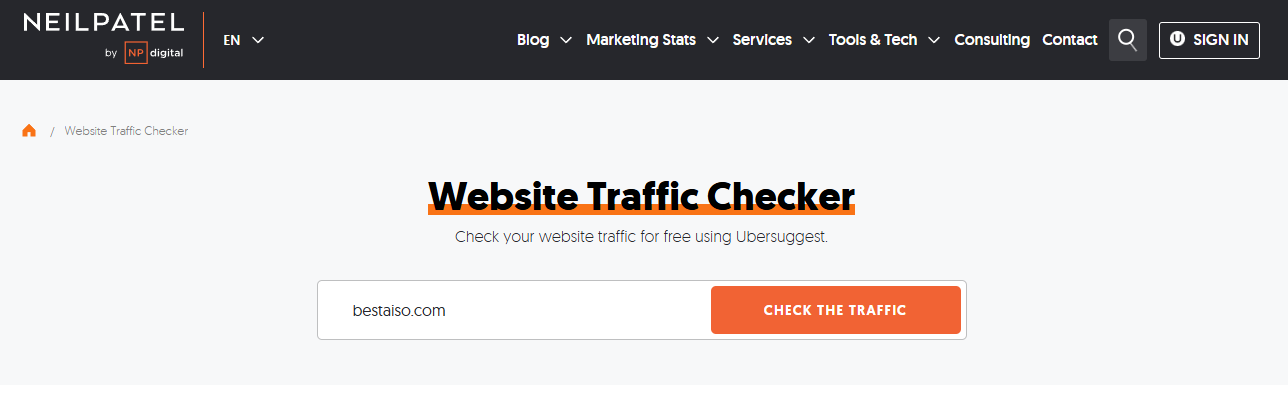 Neil Patel's Ubersuggest Traffic Overview on Best AISO