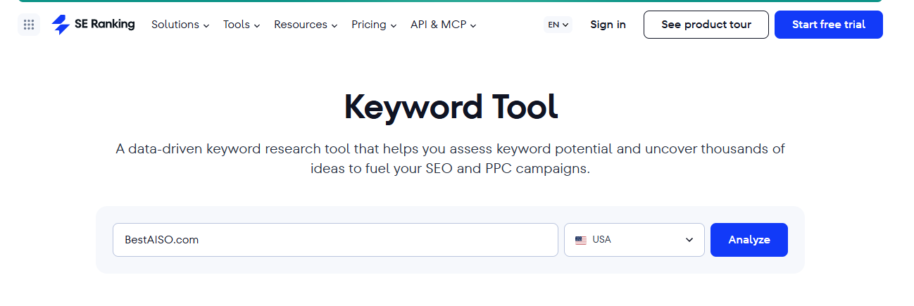 SE Ranking Free Keyword Tool: Keyword Suggestions for SEO and PPC on Best AISO
