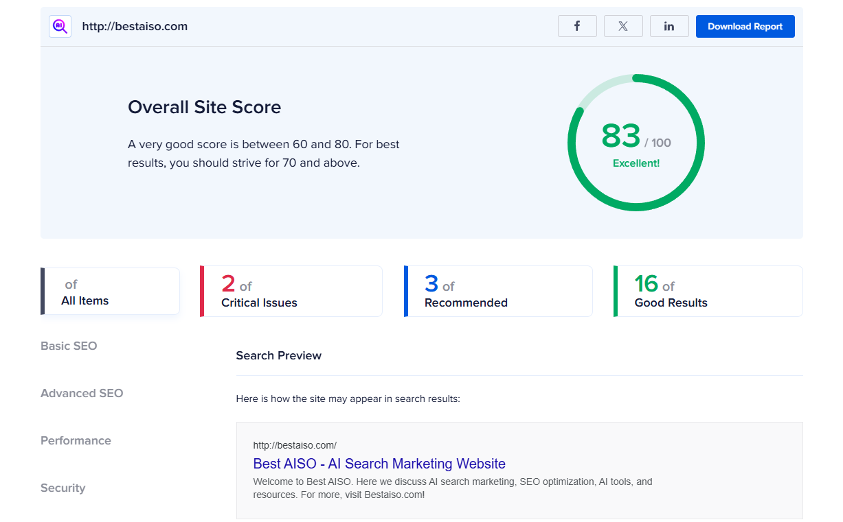 FREE SEO Analyzer Tool - Generated Website SEO Audit Report for Best AISO