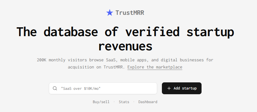 TrustMRR - Buy and Sell SaaS Startups on Best AISO