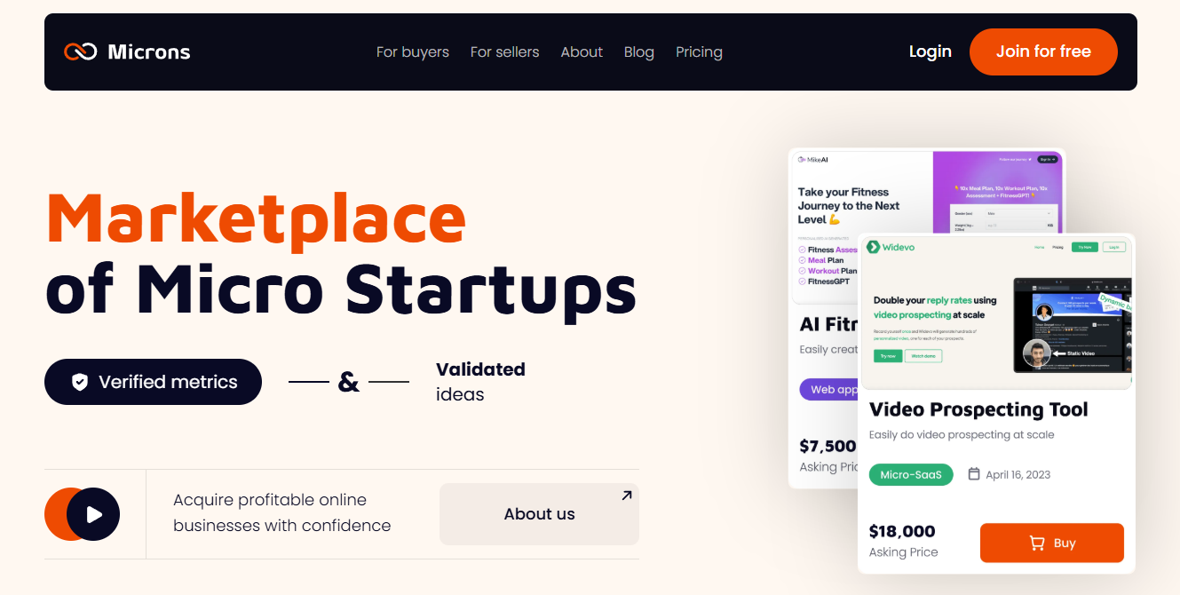 Microns io marketplace of micro startups on Best AISO