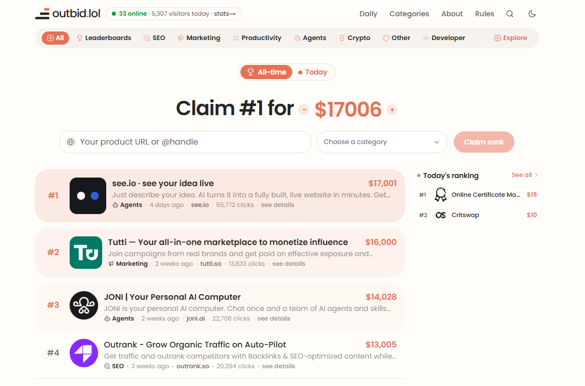 outbid.lol on Best AISO - Claim a rank on the public leaderboard