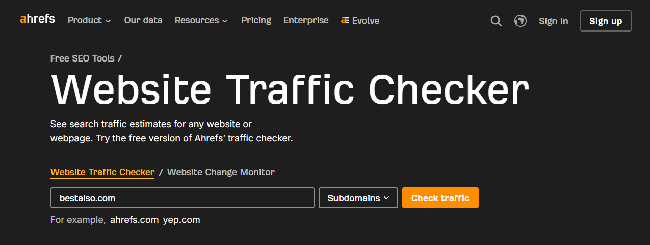 free website traffic checker by Ahrefs on Best AISO