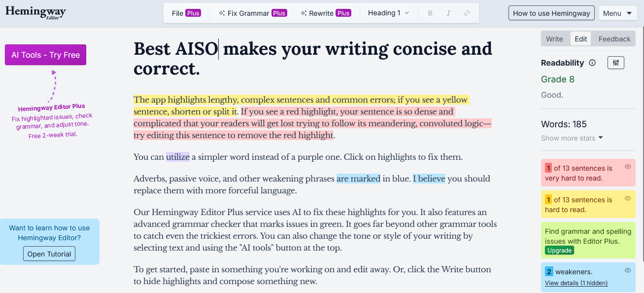 Hemingway Editor makes your writing bold and clear on Best AISO