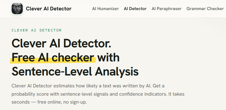 Clever AI Detector: 100% Free AI Checker. Unlimited Use on Best AISO