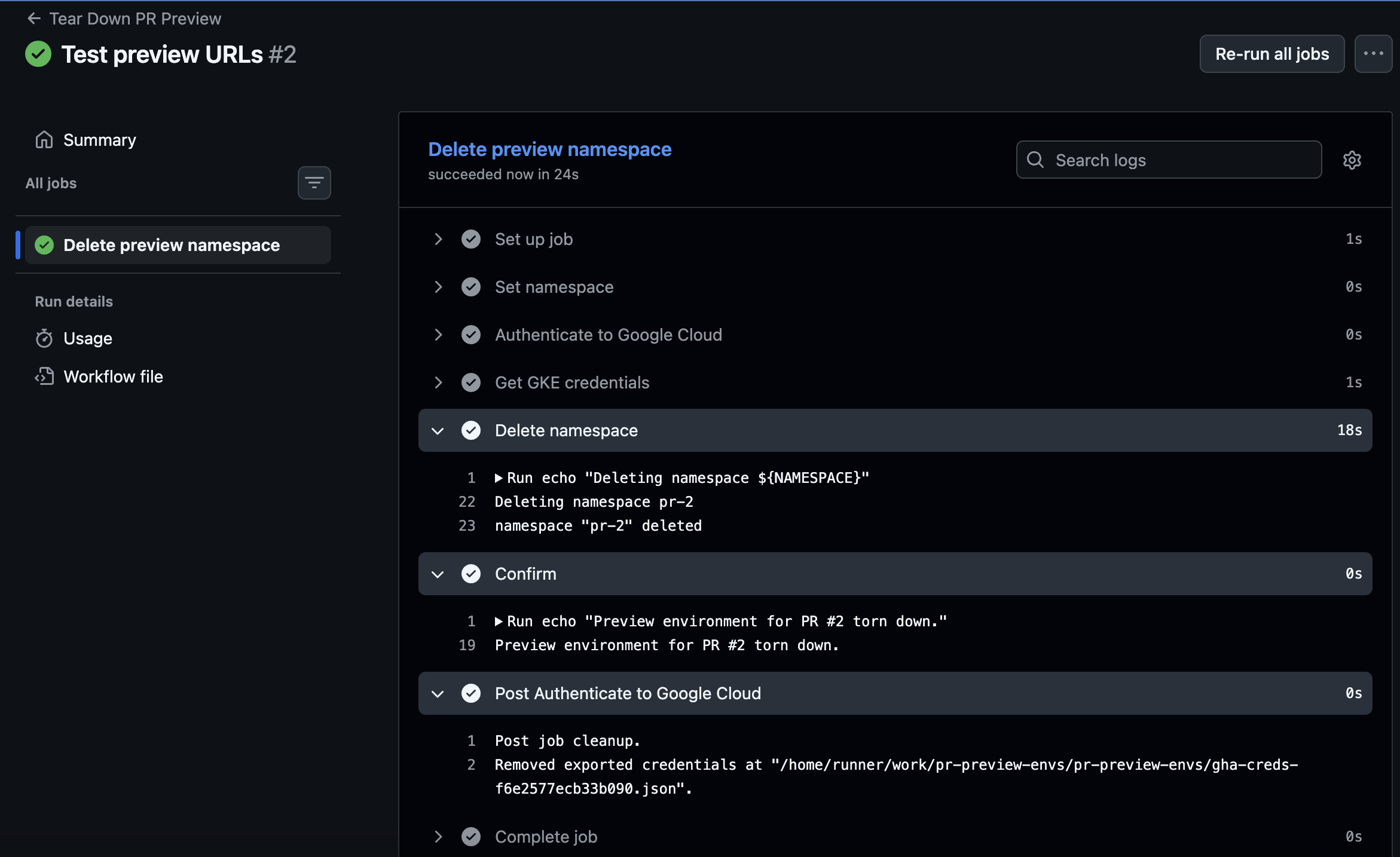 Github Actions teardown workflow job completed