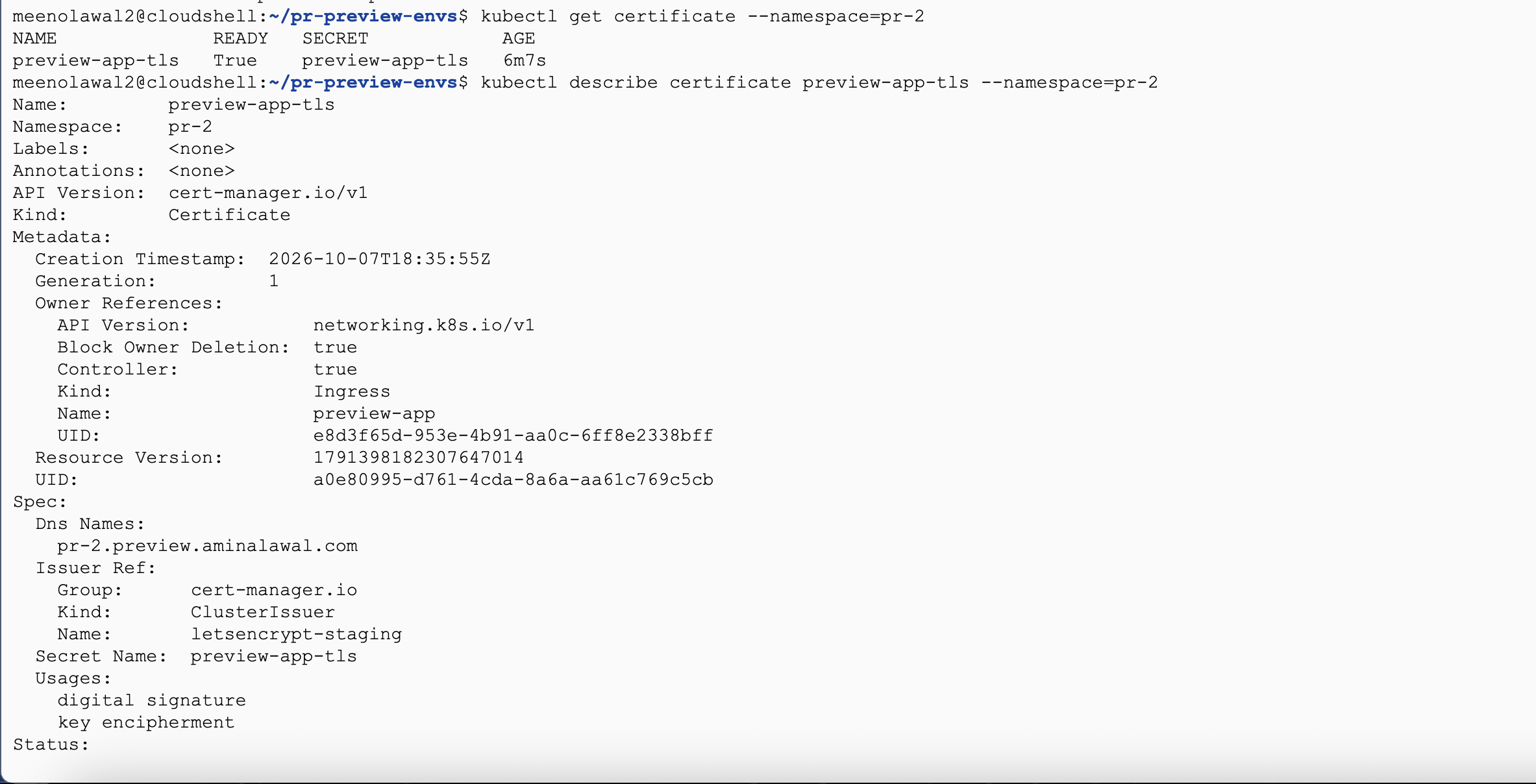 Checking the certificate from the command line