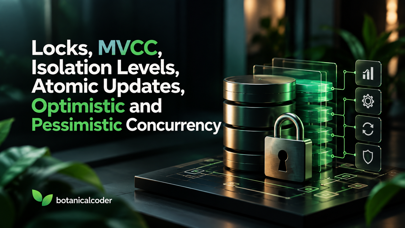 Locks, MVCC, Isolation Levels, Atomic Updates, Optimistic and Pessimistic Concurrency; the major tools databases use to control concurrent operations. 