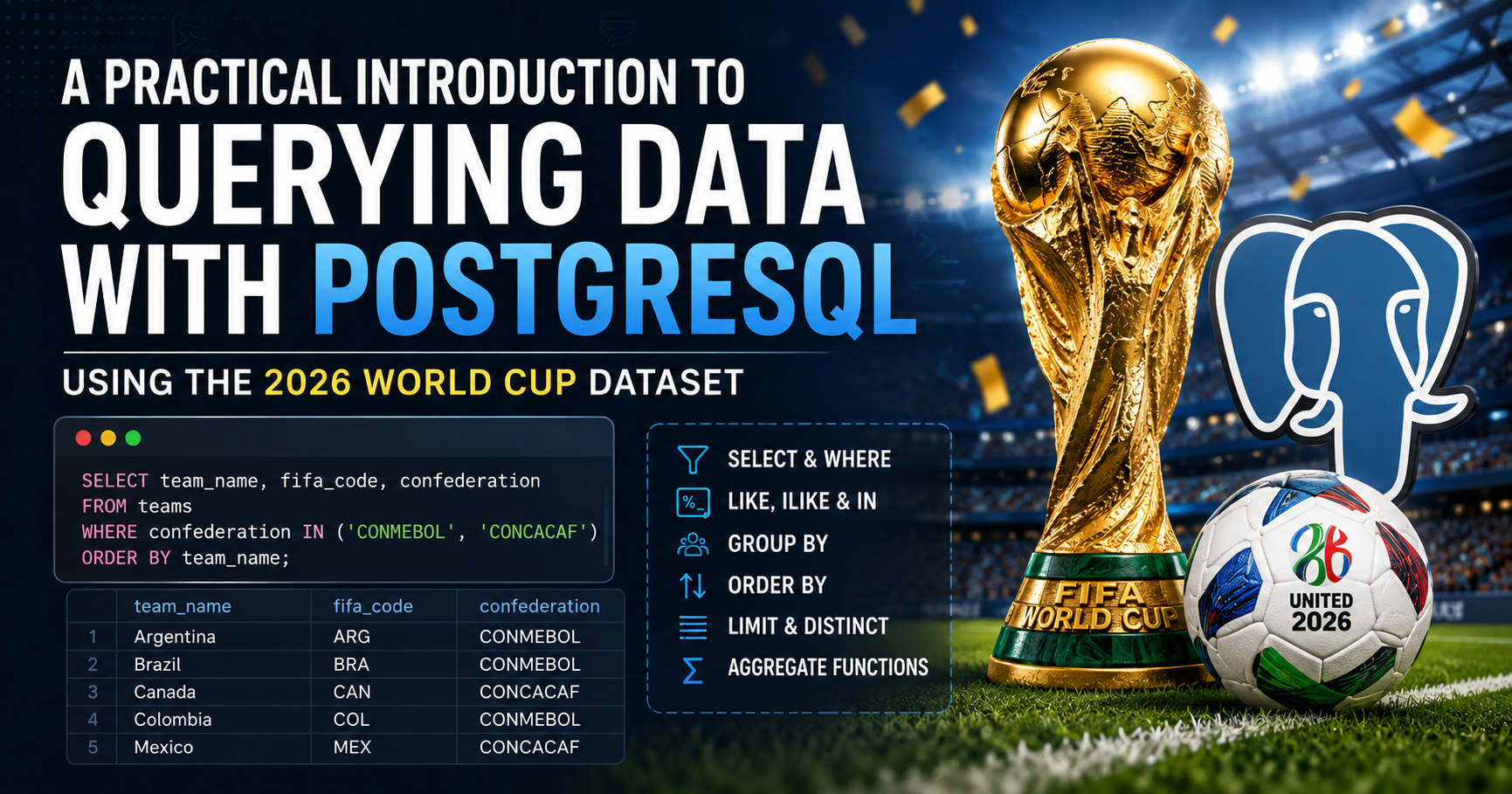 A Practical Introduction to Querying Data with PostgreSQL: Using the 2026 World Cup Dataset