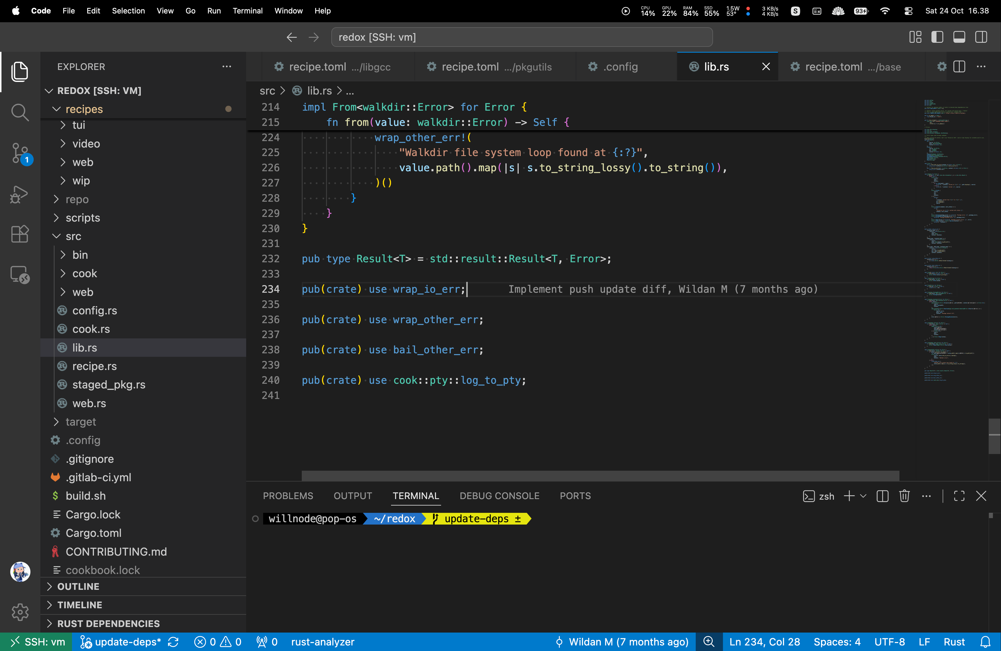VS Code IDE connected to Redox build system