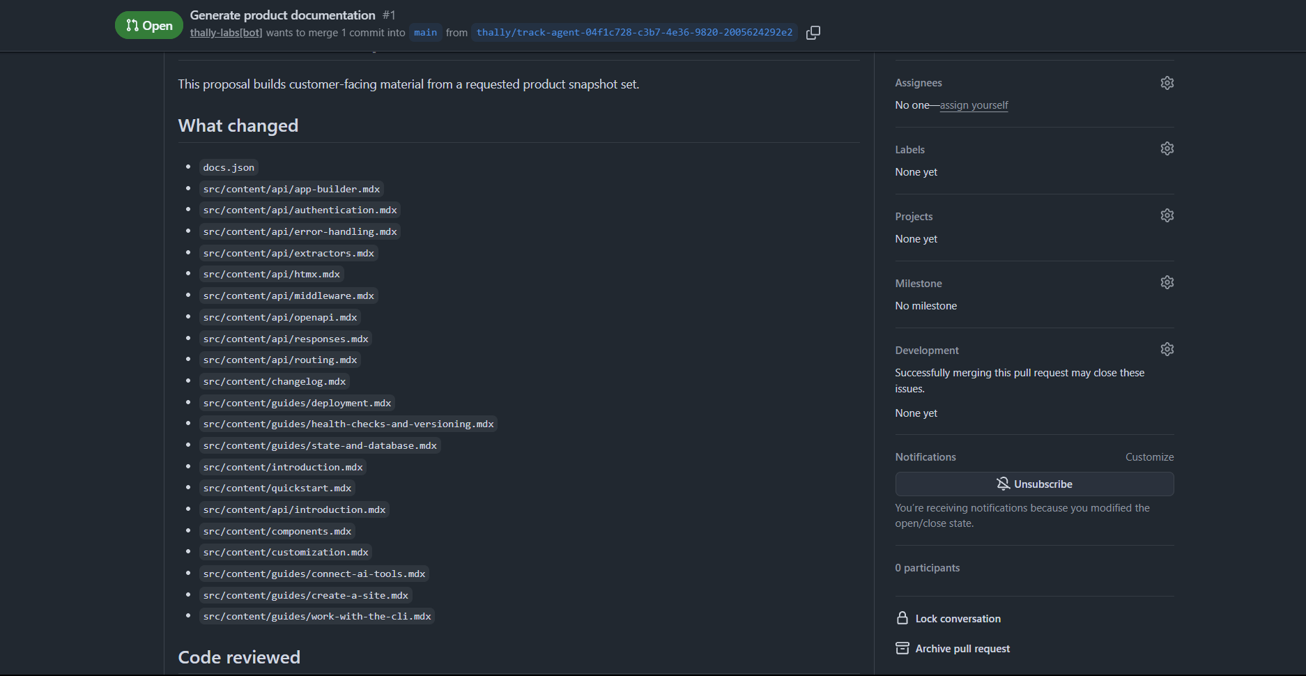 Pull request #1 listing the changed files