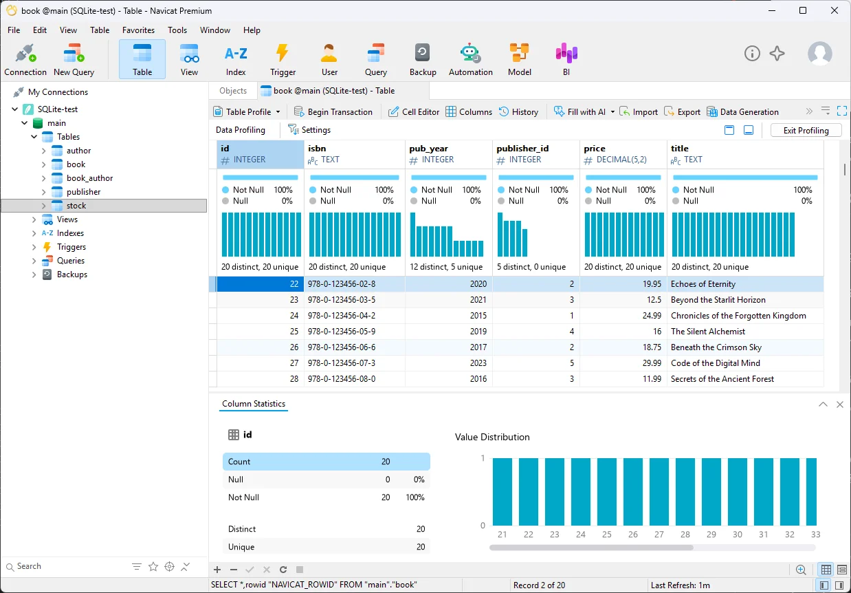 Navicat data profile