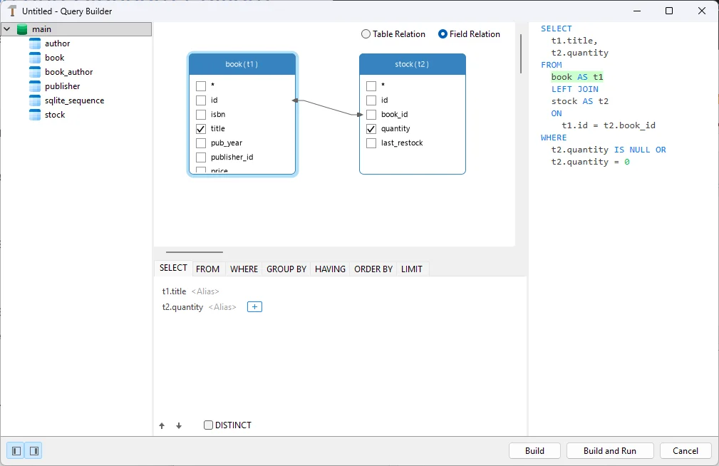 Navicat query builder