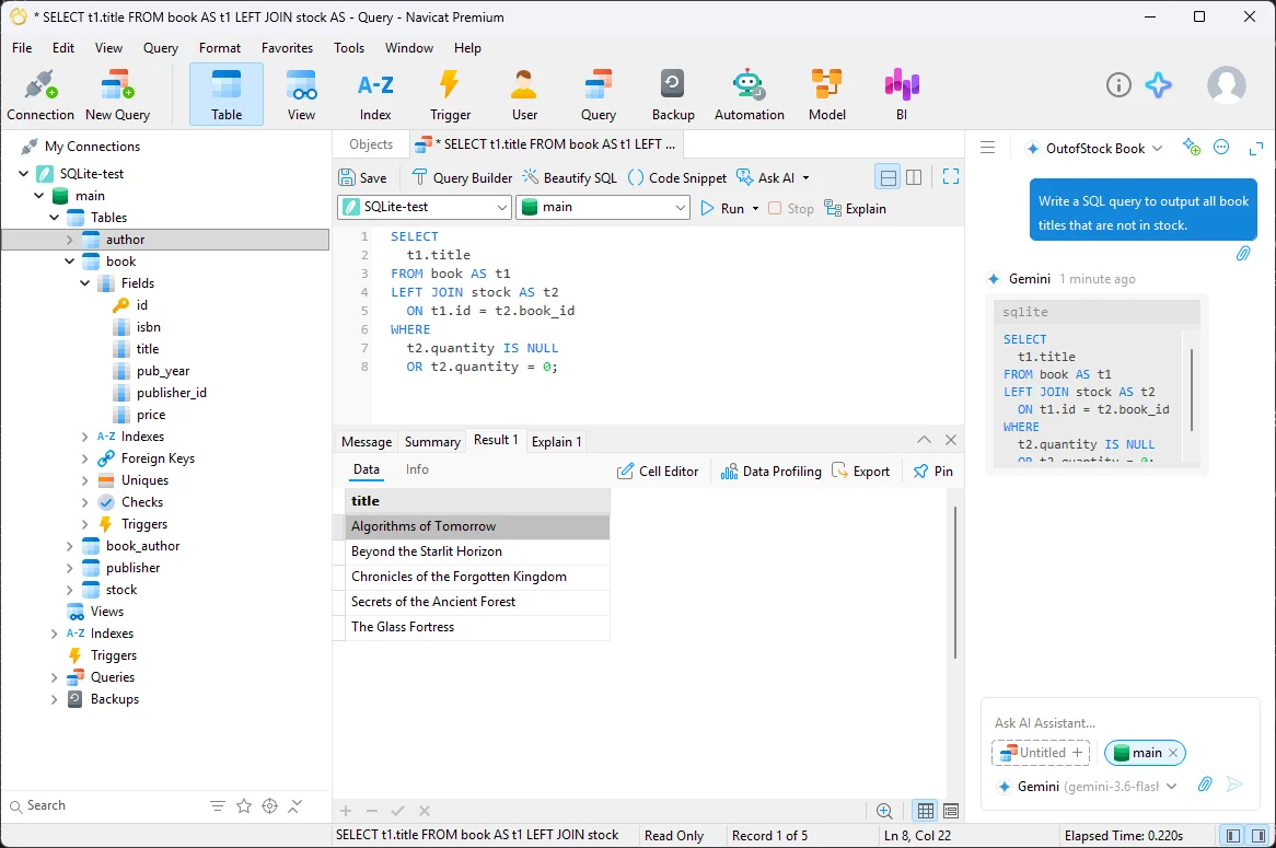 Navicat query editor
