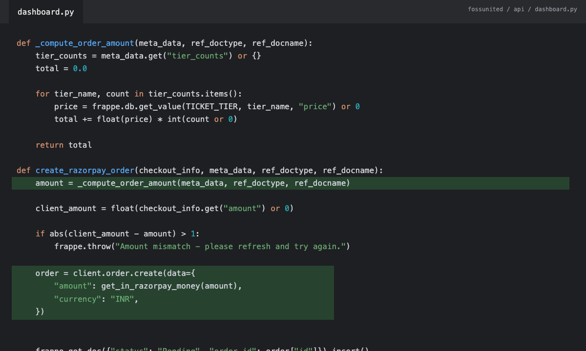 Server-side Razorpay order creation code