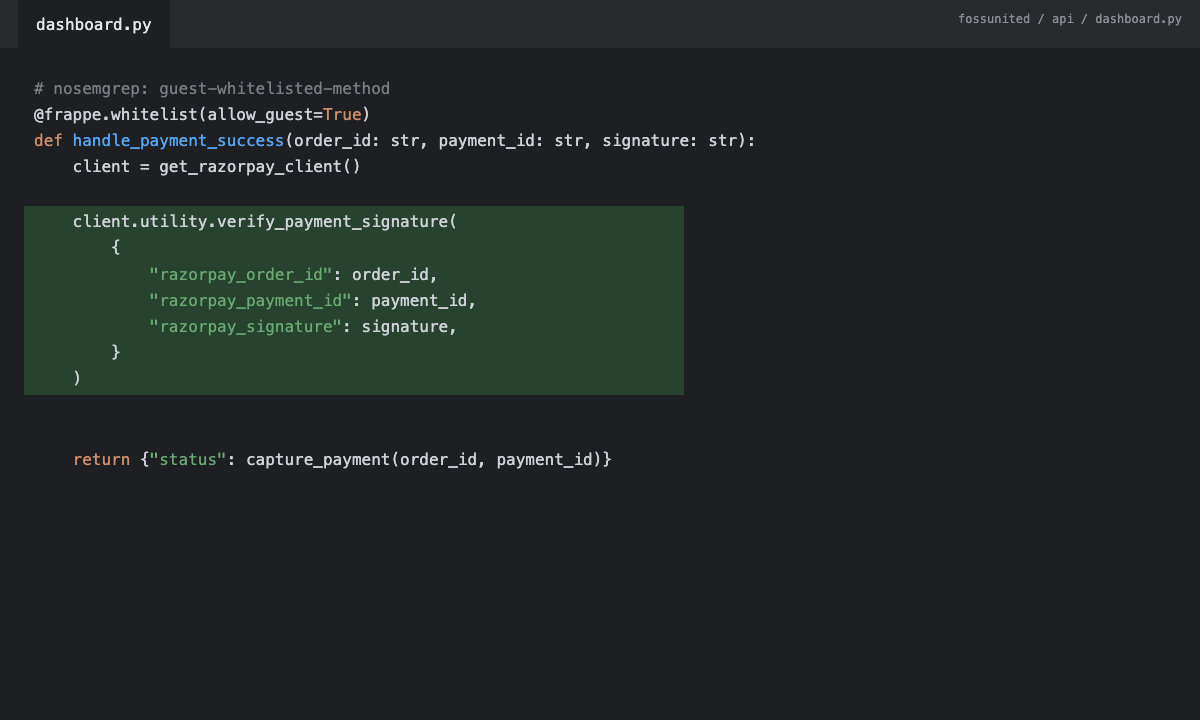 Razorpay signature verification code