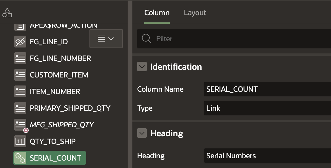Serial Count Column to Show Button