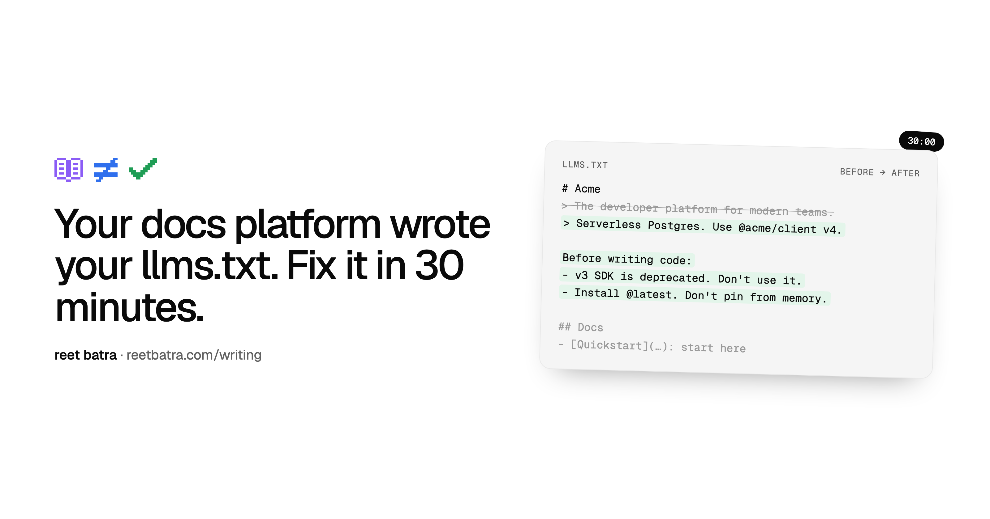 Your Docs Platform Wrote Your llms.txt. Fix It in 30 Minutes.