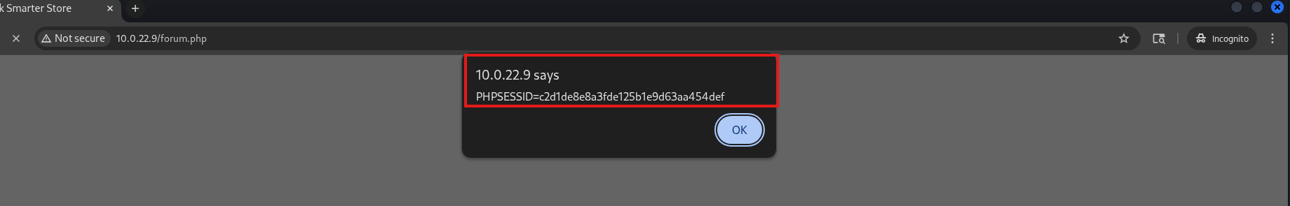 Browser alert leaking the PHPSESSID value via stored script