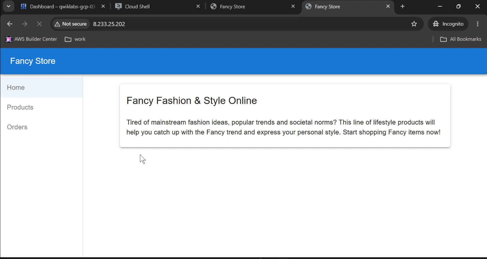 Fancy Store application accessible through Google Cloud load balancing.