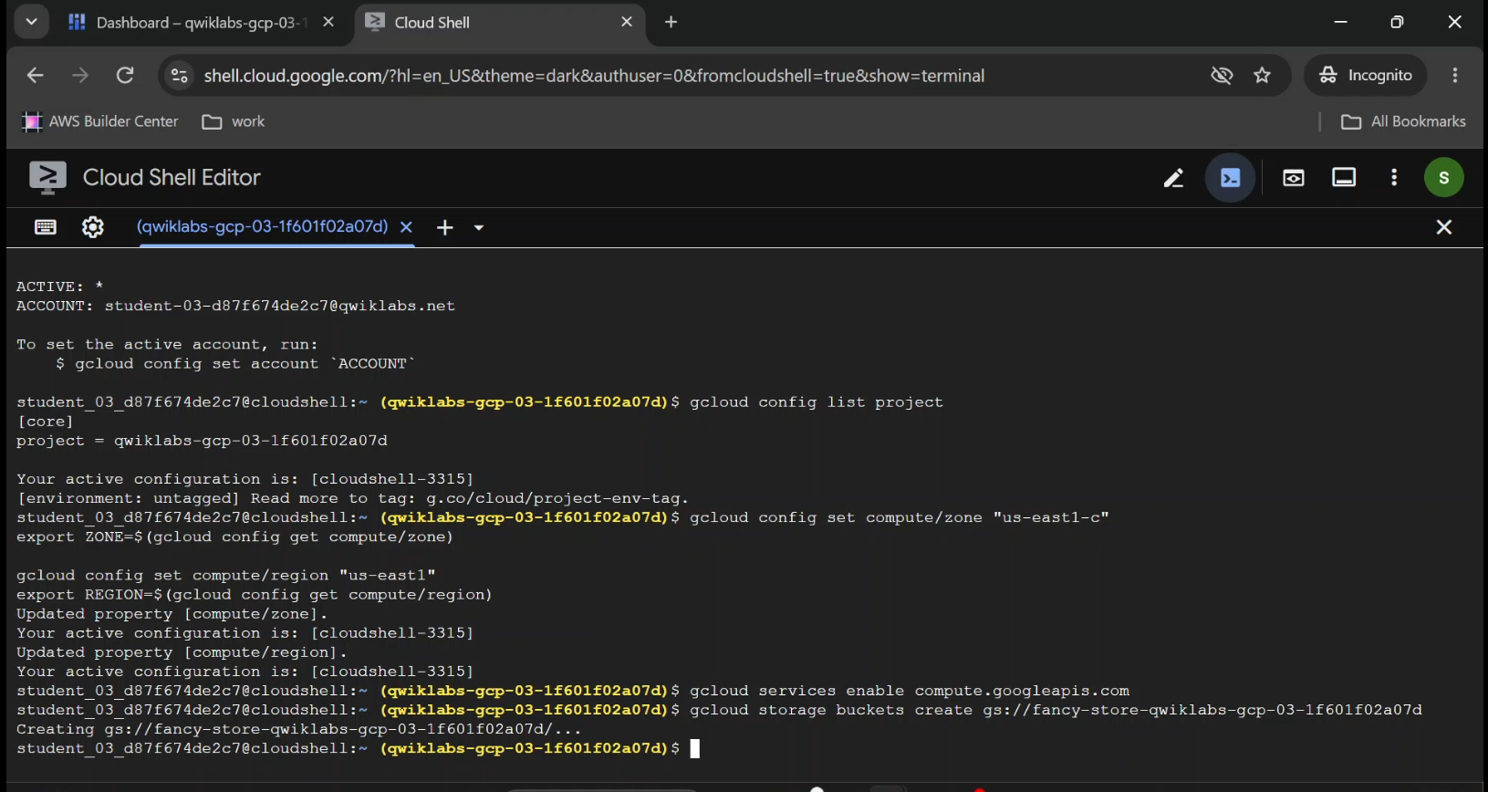 Google Cloud Storage bucket configured for a Compute Engine web application.