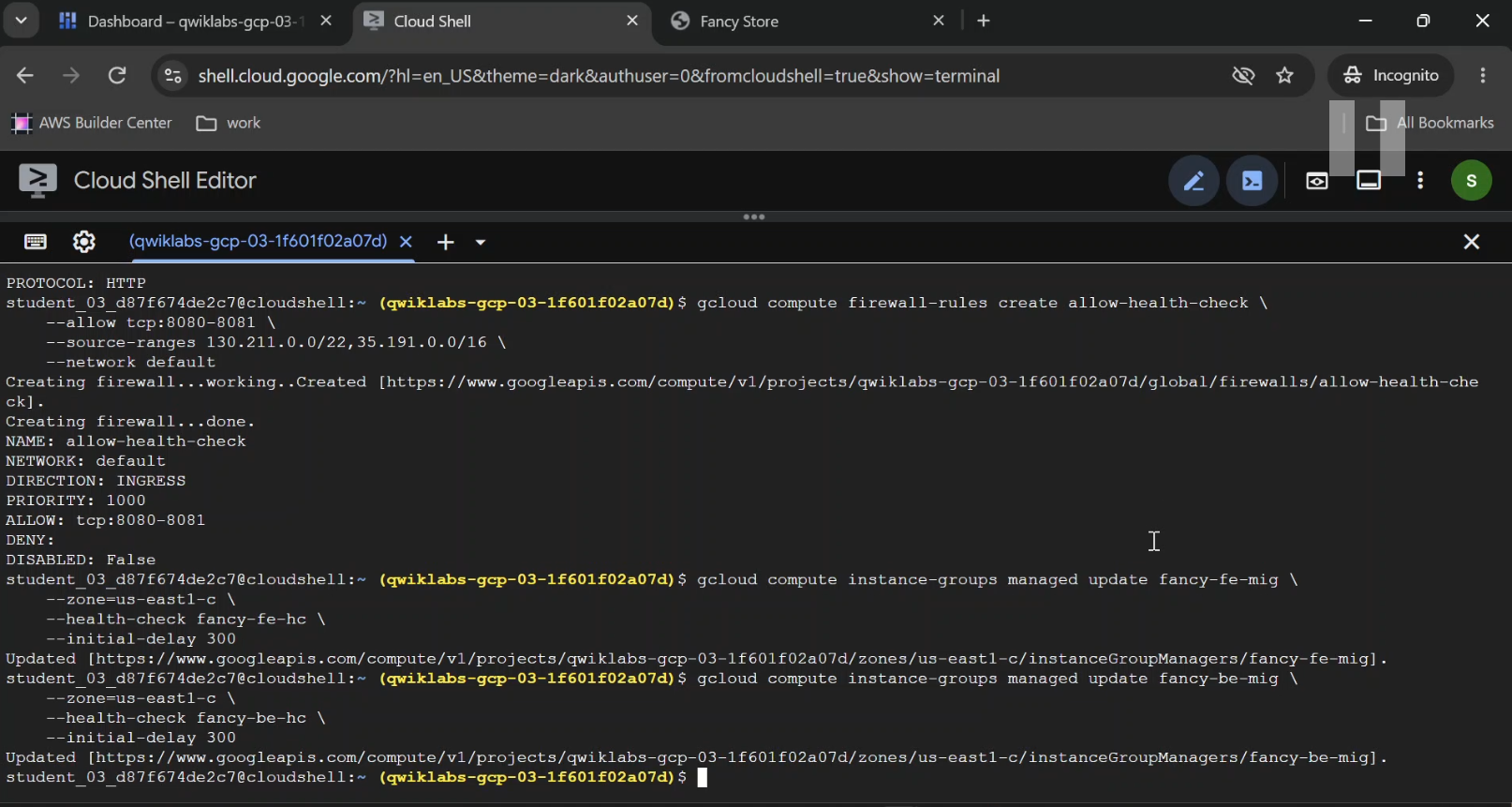 Google Cloud managed instance groups with two frontend and two backend virtual machines.