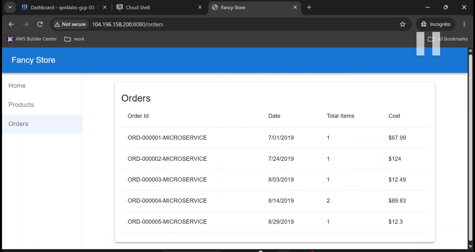 Public Fancy Store e-commerce website hosted on a Compute Engine virtual machine.