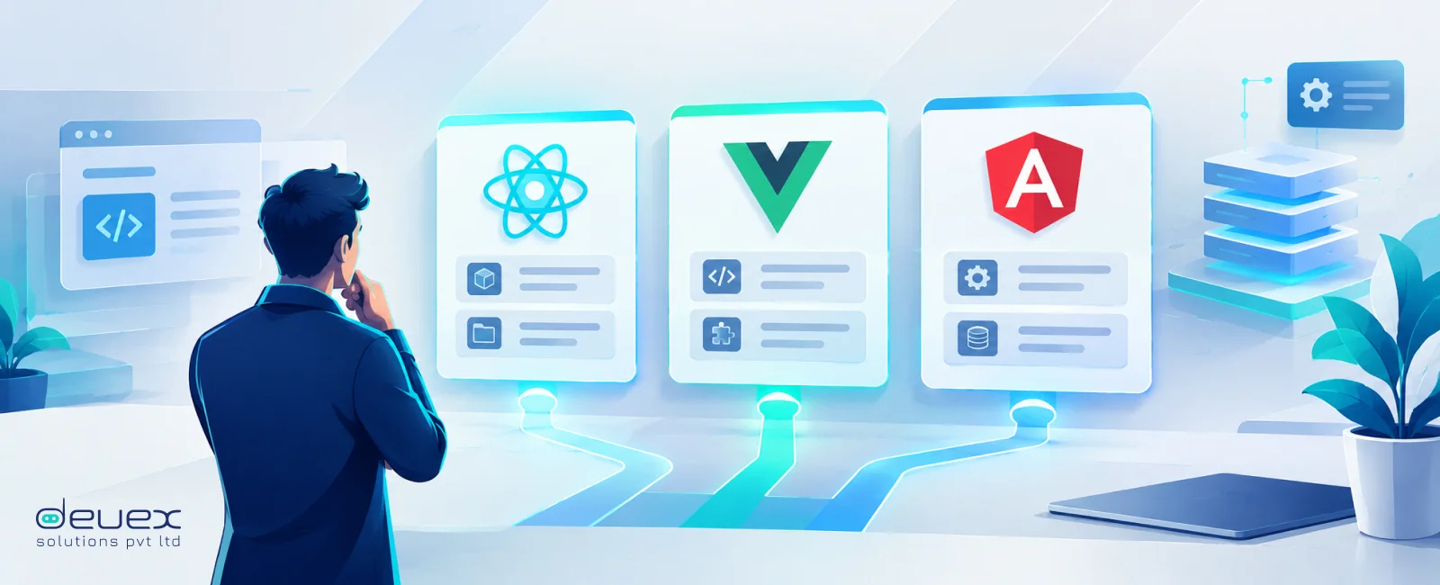 Three-year cost comparison factors for React, Vue and Angular