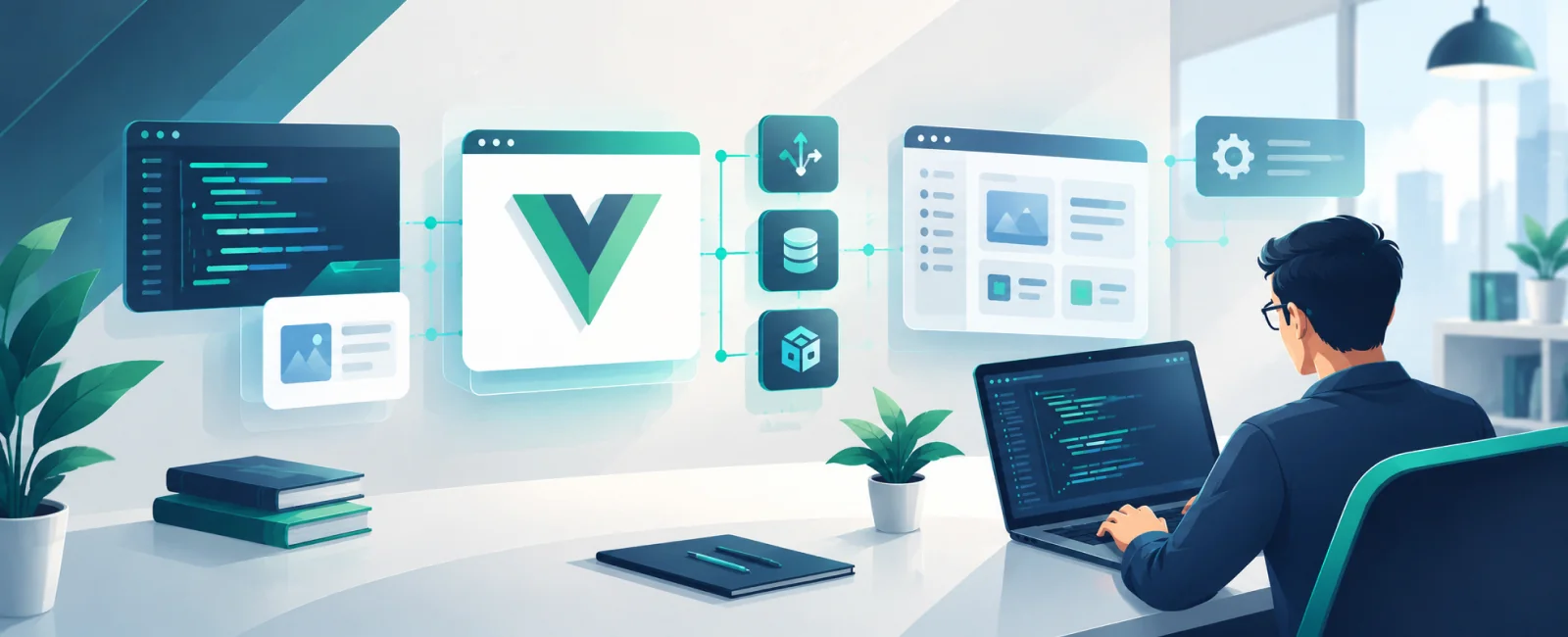 Diagram showing Vue components in an enterprise customer portal architecture