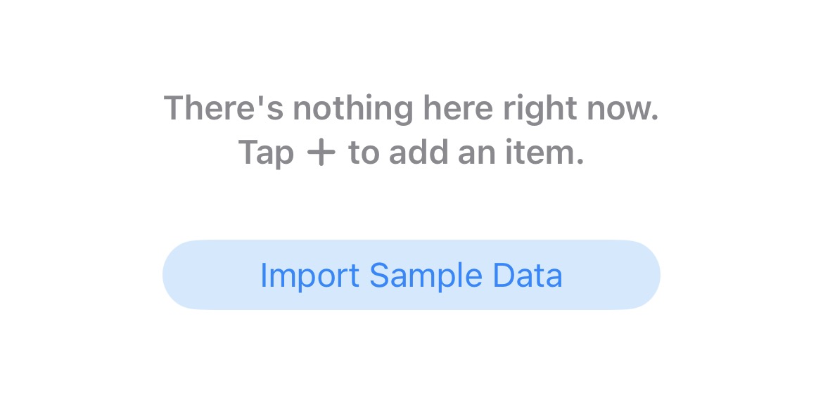 A button to import sample data.