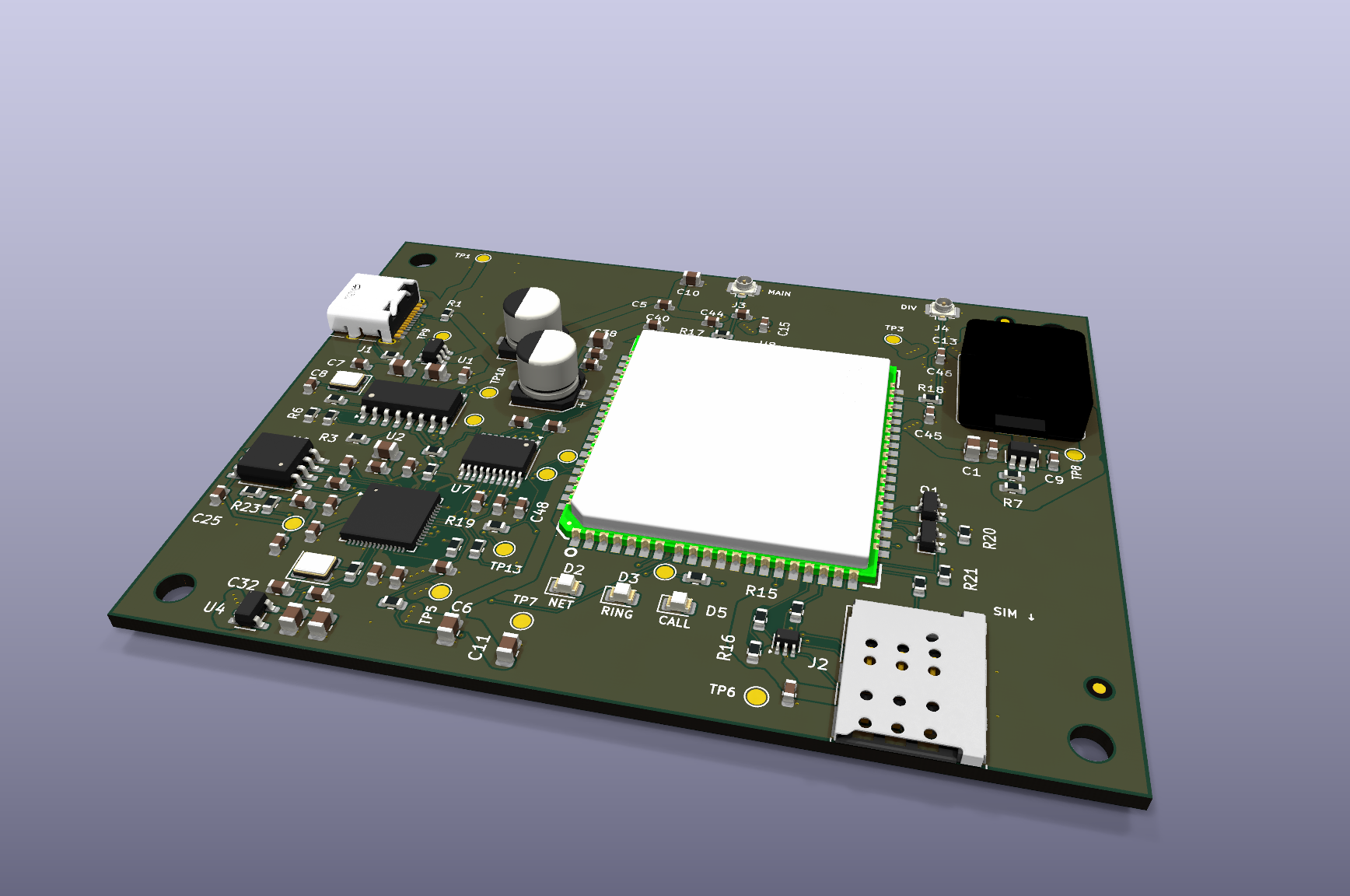 The board I ordered. 85 × 65 mm, 4 layers, 107 parts.