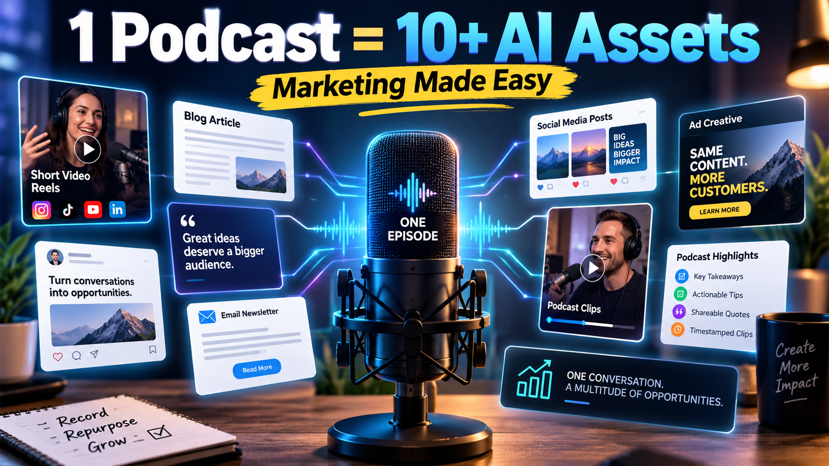 How to Turn One Podcast Episode Into 10+ AI-Powered Marketing Asset