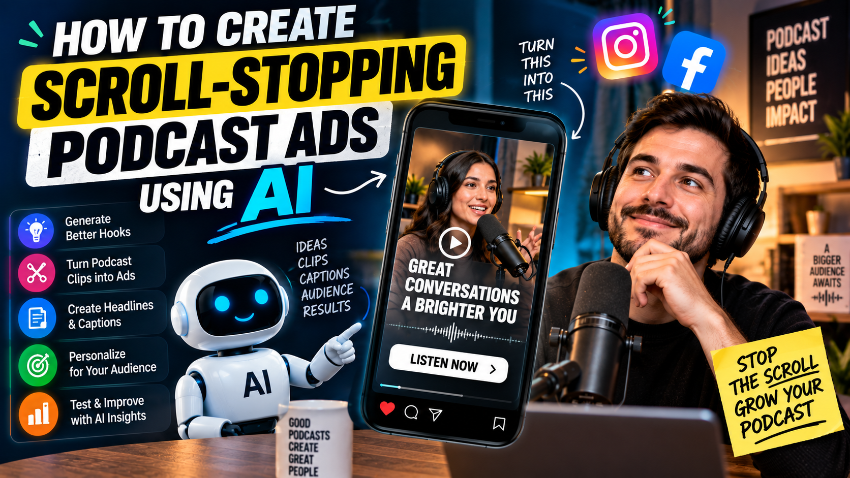 How to Create Scroll Stopping Podcast Ads Using AI