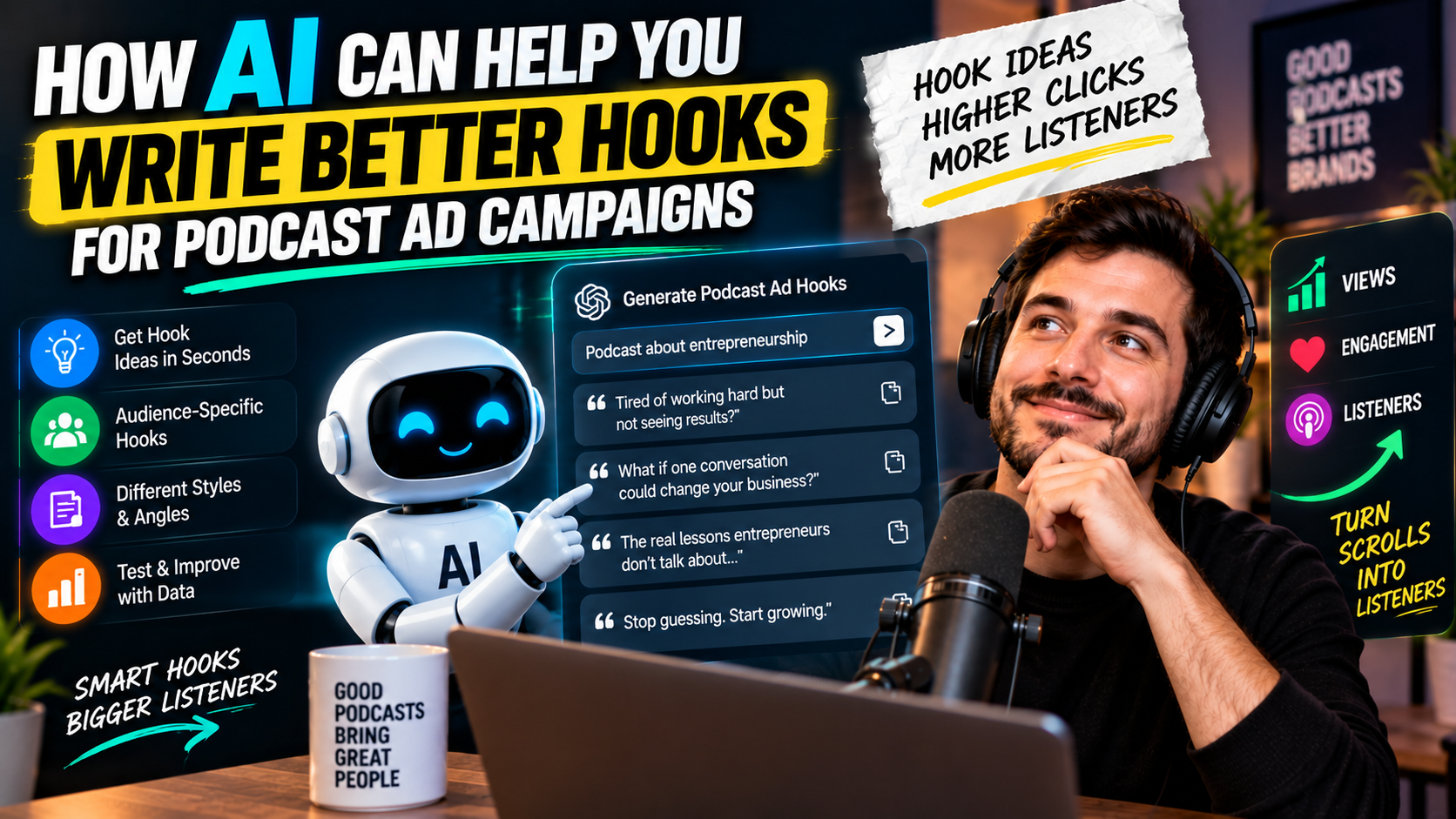 How AI Can Help You Write Better Hook for Podcast Ad Campaign