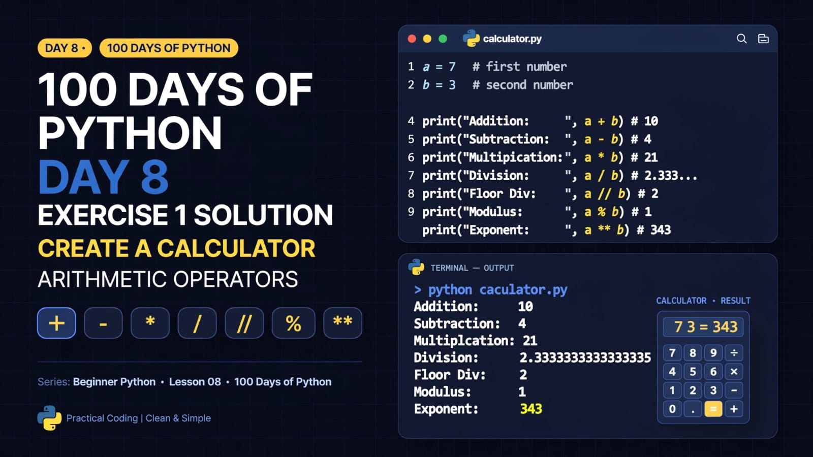 Day 8 – Exercise 1 Solution: Creating a Calculator with Python Operators