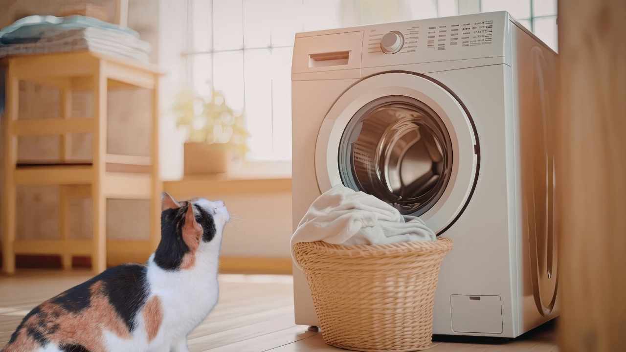 kedi ve çamaşır makinesi