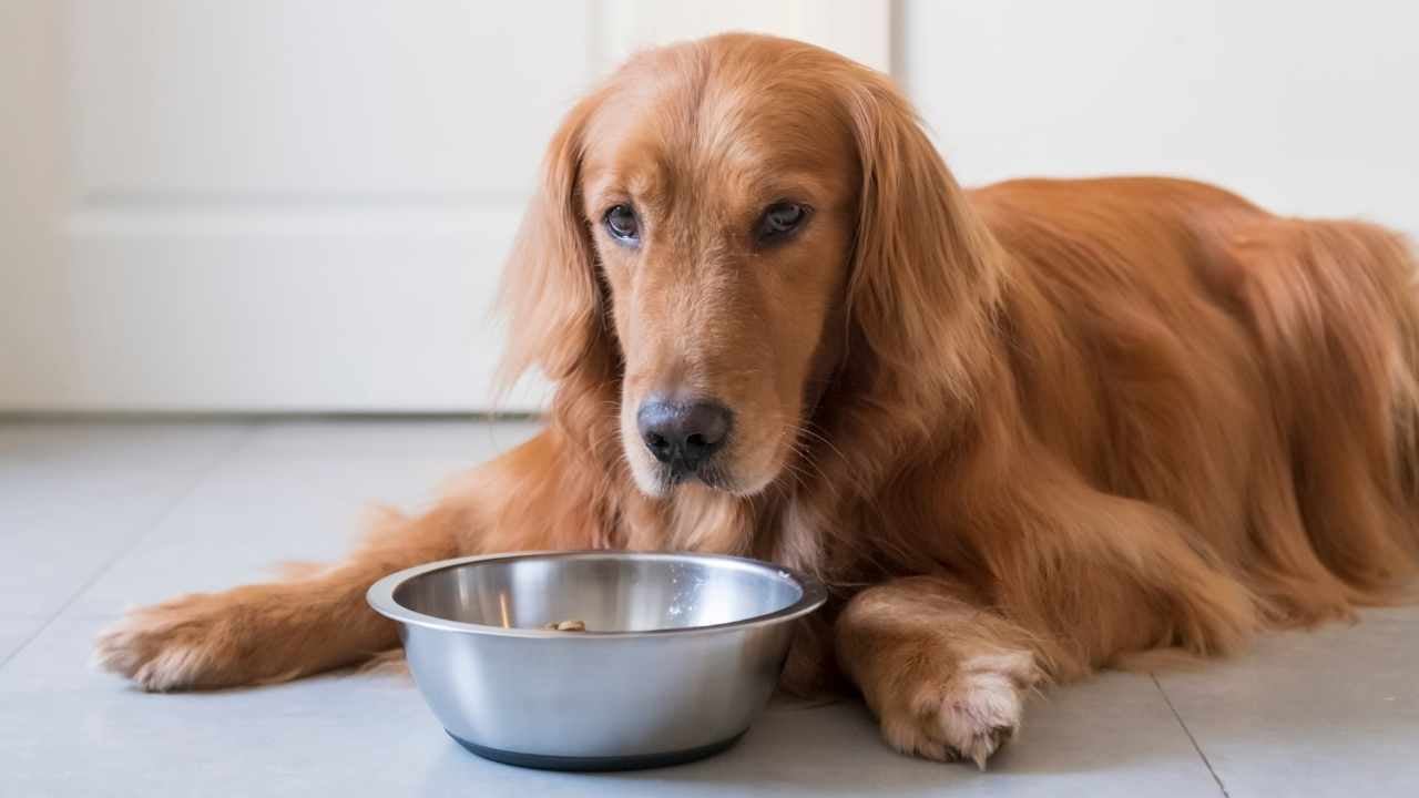 güzel golden köpek mamasını yiyor