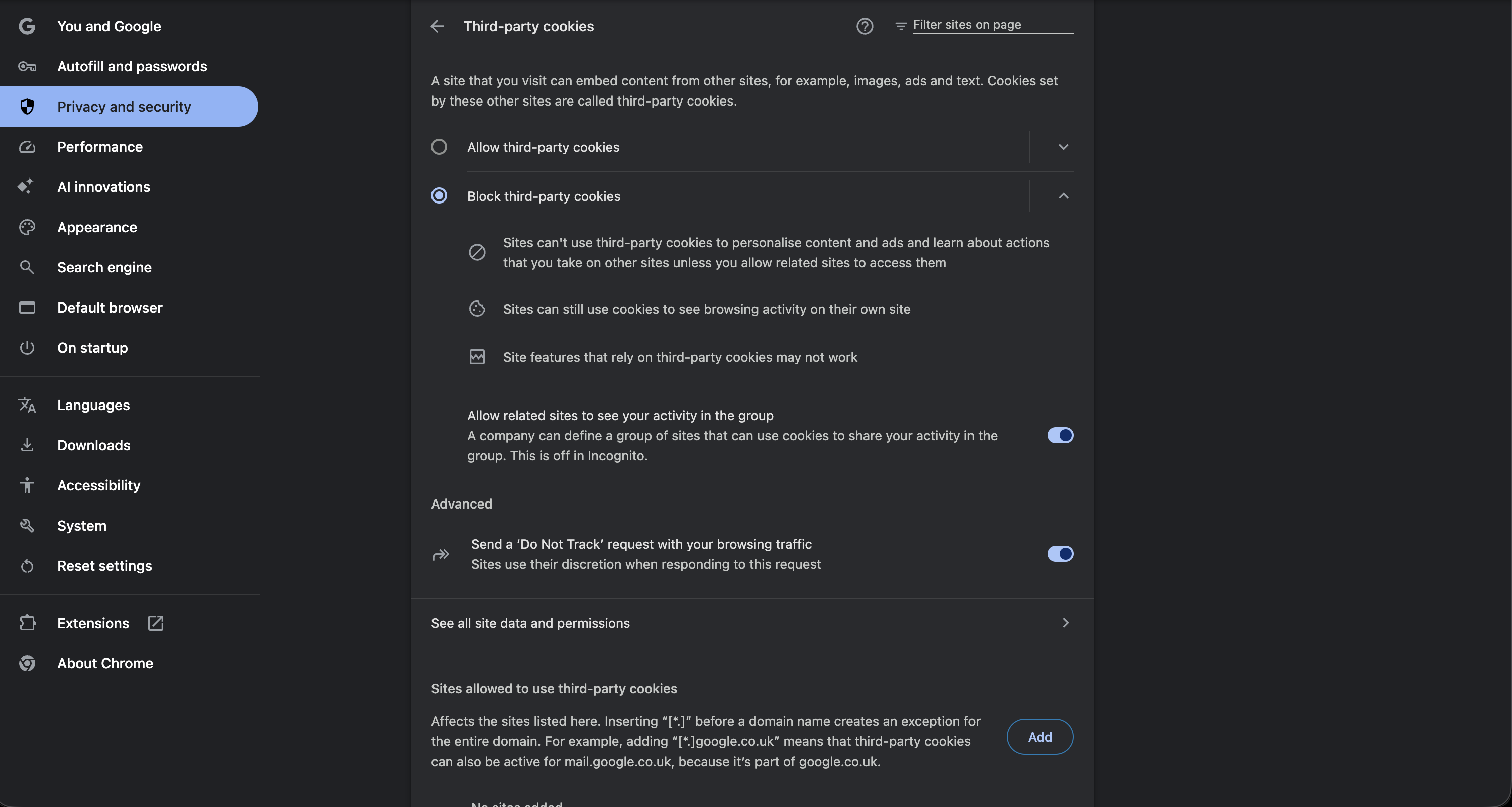 Chrome Privacy Settings