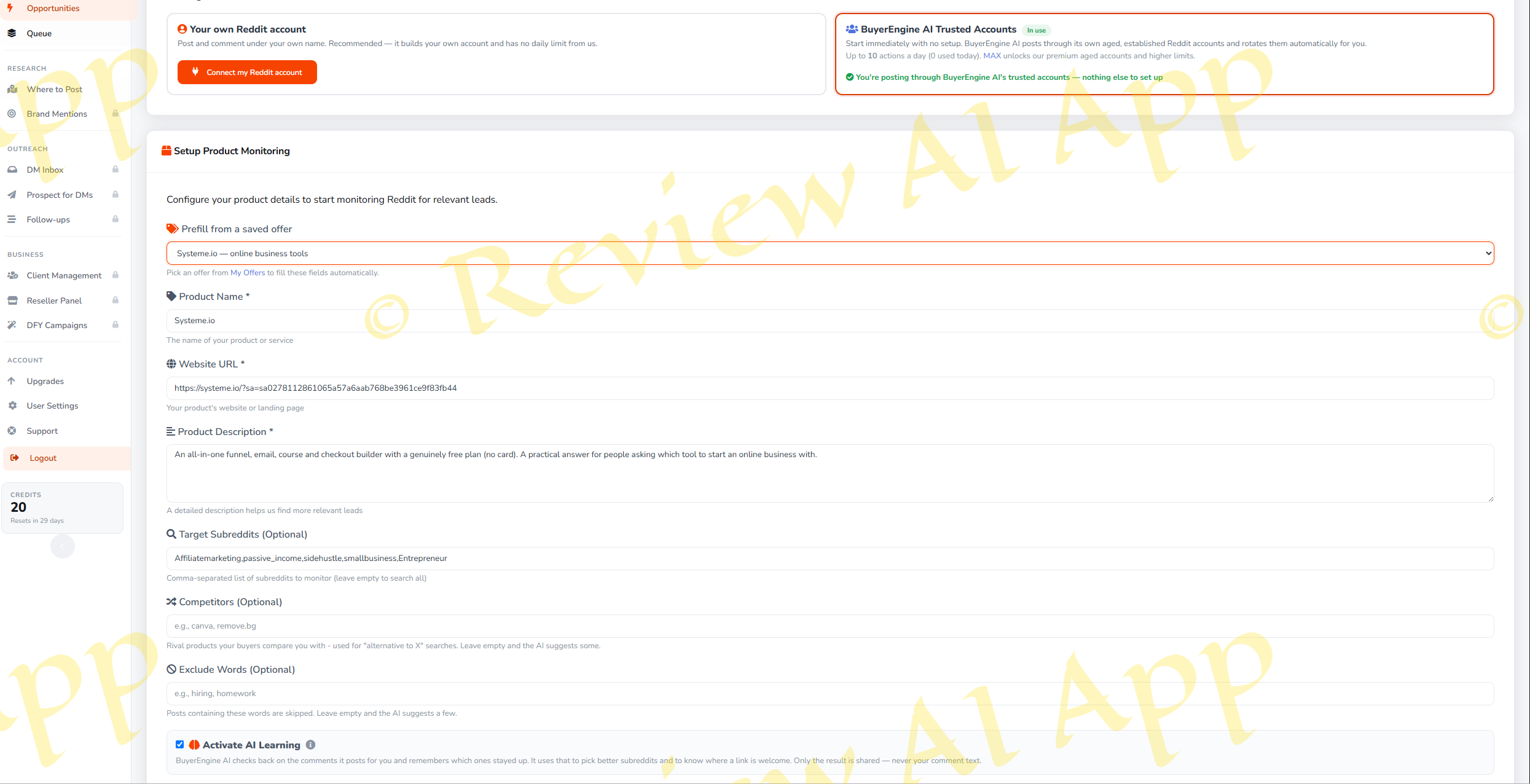 BuyerEngine AI - Setup Product Monitoring