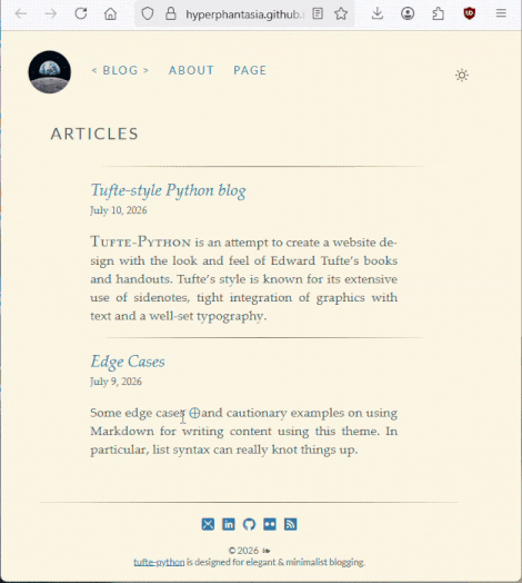 Tufte python powered blog displaying a responsive state.