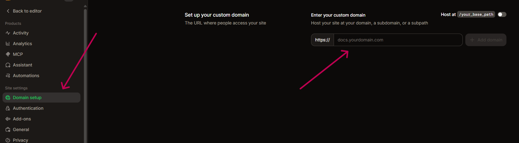 Adding a custom URL in Mintlify