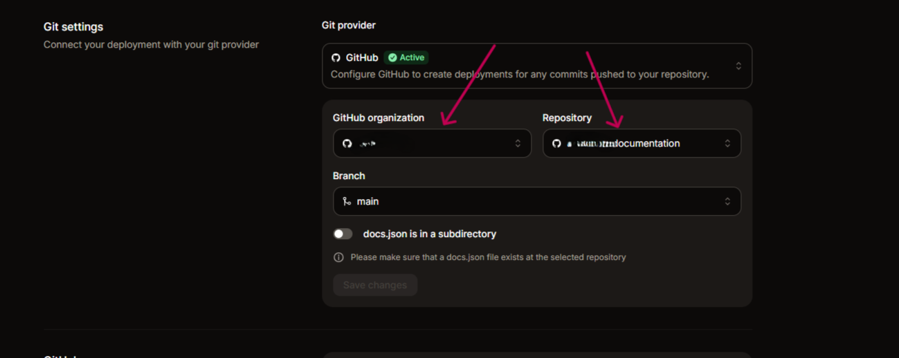 Add your GitHub in Mintlify